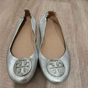 Tory Burch Reva Metallic Silver Ballet Flats
